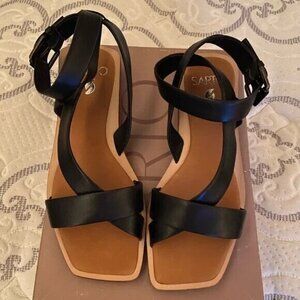 NEW Franco Sarto Ema Black Leather Sandal Size 7 Women's